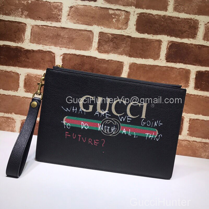 Gucci Coco Capitan Vintage Logo Portfolio Pouch Clutch Bag Black 494320